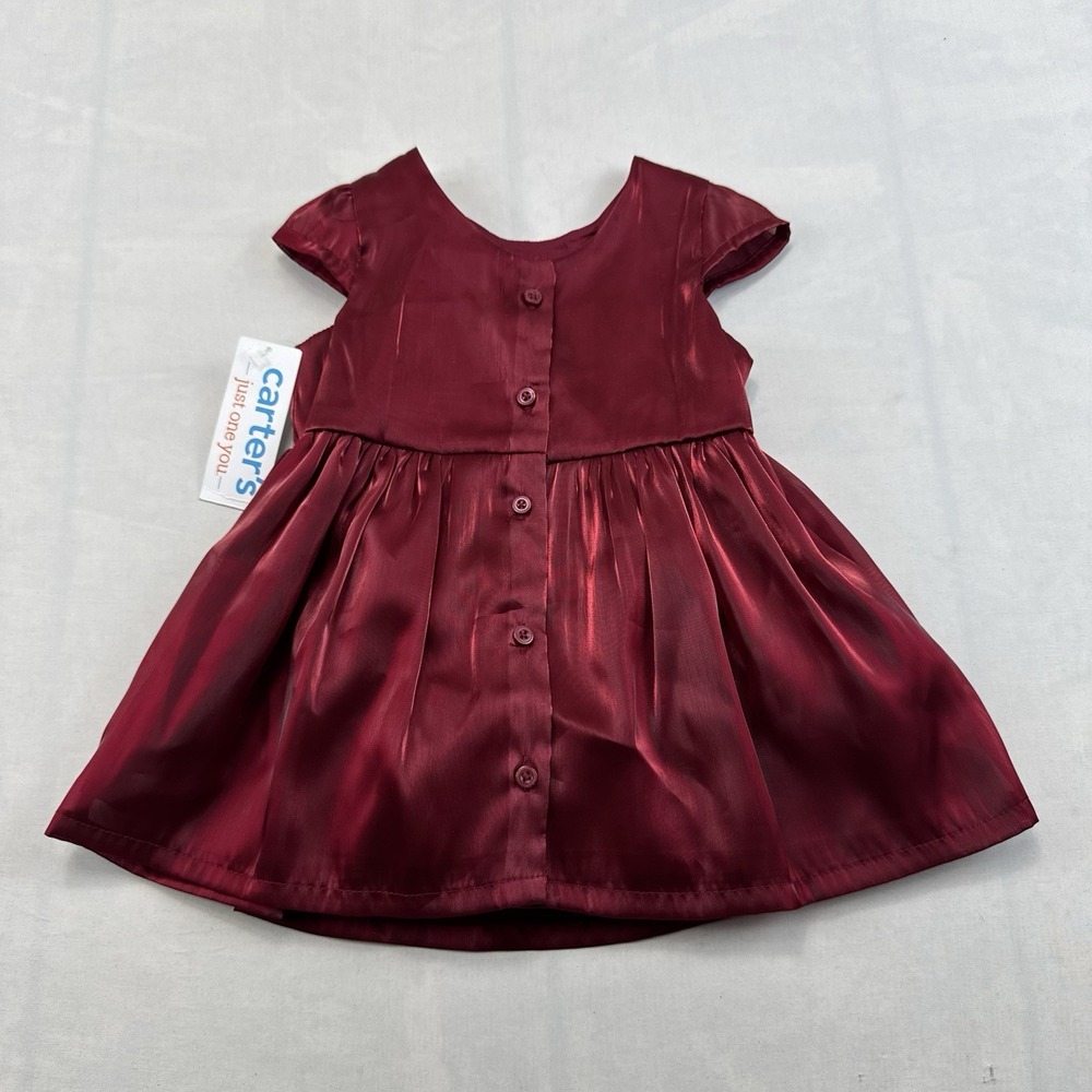 Carter's Just One You Baby Girl 3M Burgundy Satin Button Dress NWT